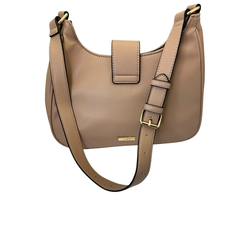 Aldo Women's Beige Shoulder Bag Gold Tone Hardware Magnetic Top Closure Pockets